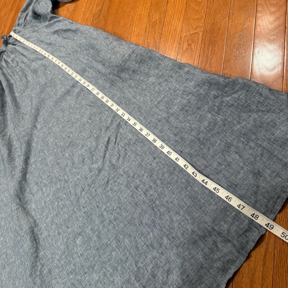 LAKE Milly One Shoulder Puff Sleeve Linen Midi Dress Womens Large Blue Coastal - Picture 9 of 10
